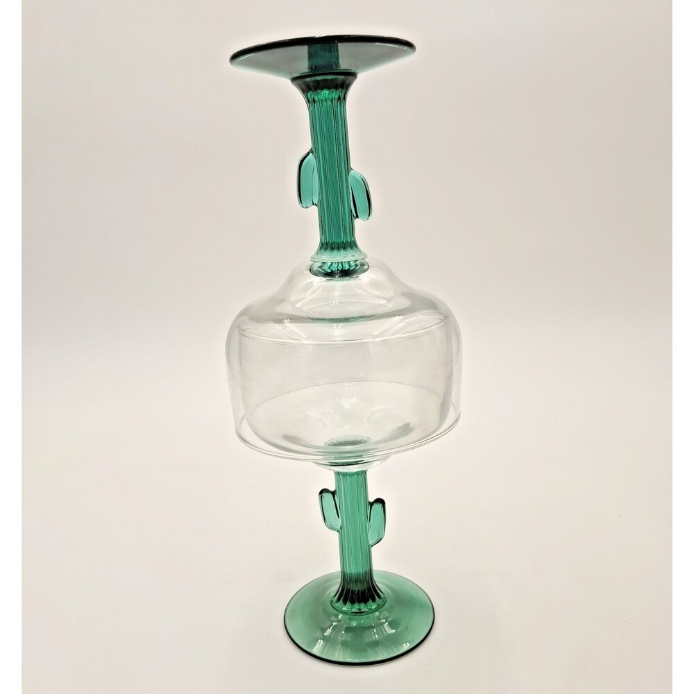 Libbey Margarita Cactus Stem Glasses, Green, Southwestern Fiesta Mixed Set of 2